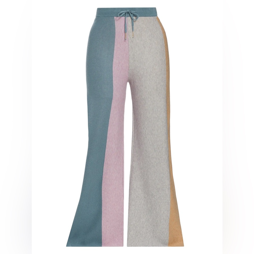 Stellae Dux Color block Wide-Leg Knit Pants Women's Flare Pants Lg New
